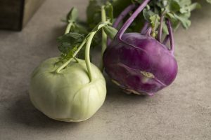 Fresh green and purple raw kohlrabi